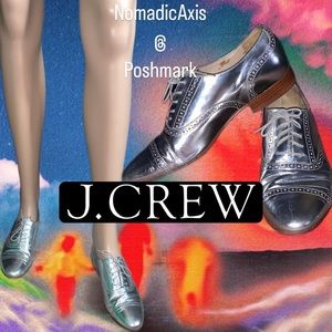 Womens 6.5 J. Crew silver metallic leather Oxford lift shoes made in Italy